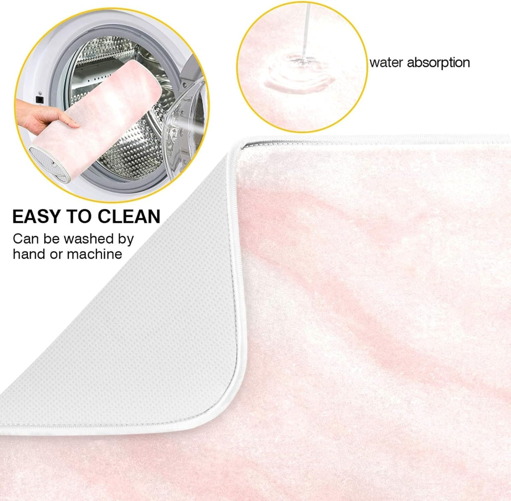 Super Absorbent Dish Drying Mat Microfiber Fast-Drying Dish Mat 16" x 18" Kitchen Dish Drying Pad Pink Coral Marble