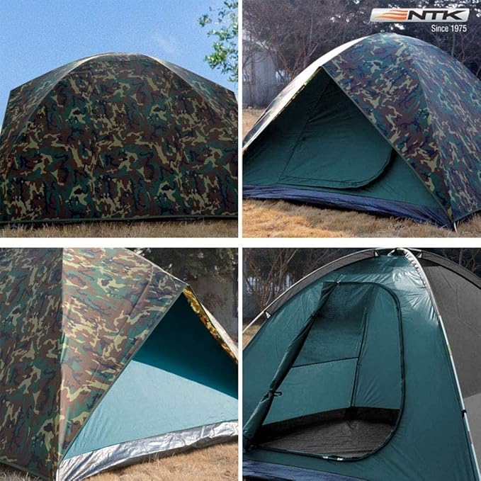 NTK Hunter GT 4/6/8 Outdoor Dome Woodland Camo Camping Tent 100% Waterproof 2500mm, Easy Assembly, Durable Fabric Full Coverage Rainfly - Micro Mosquito Mesh