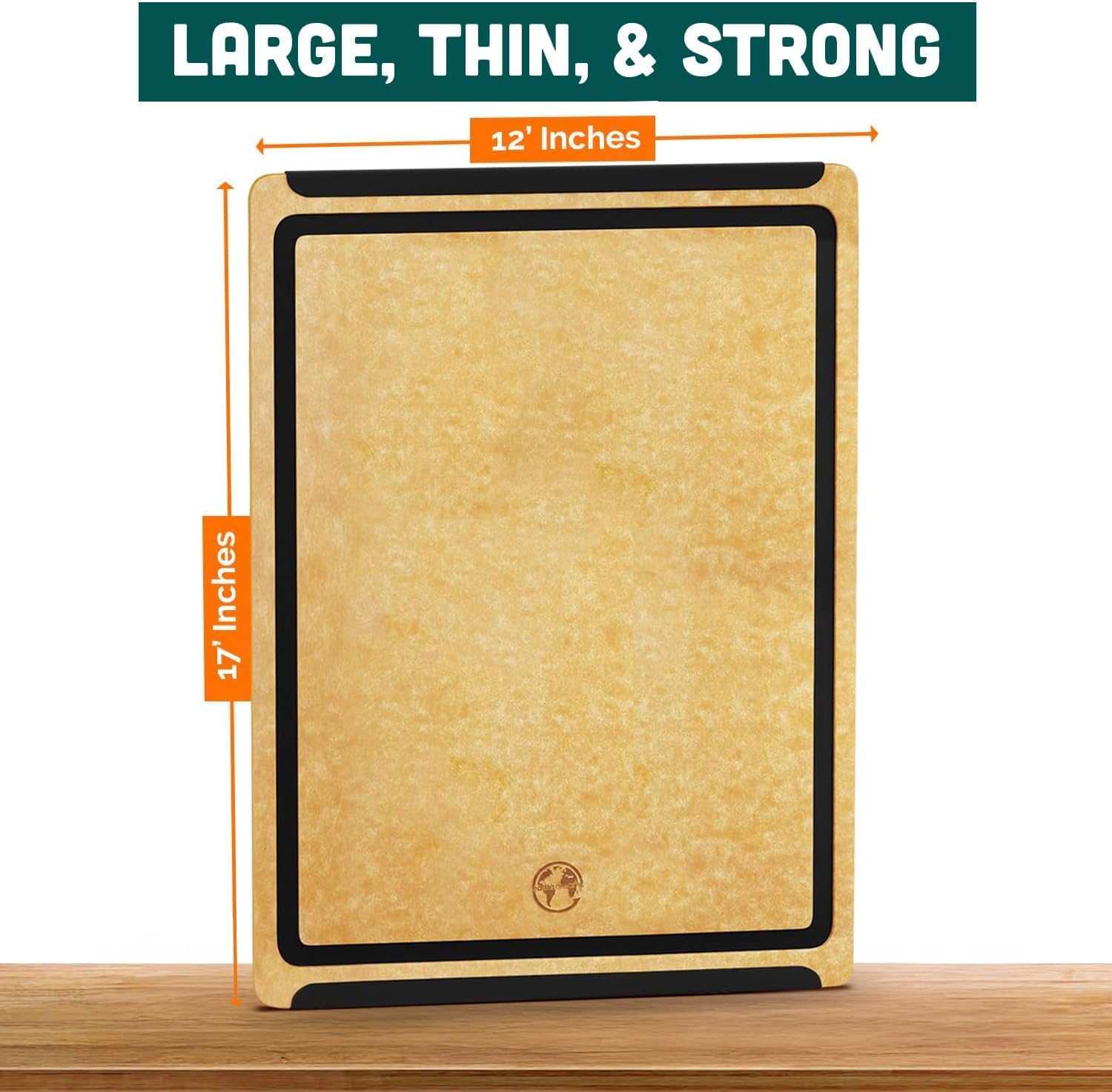 Earth’s Dreams Wood Cutting Board 17x12 Extra Large - Charcuterie Board, Non-Plastic, Non-Toxic, Heavy-Duty, Dishwasher Safe (Tan/Blacks)