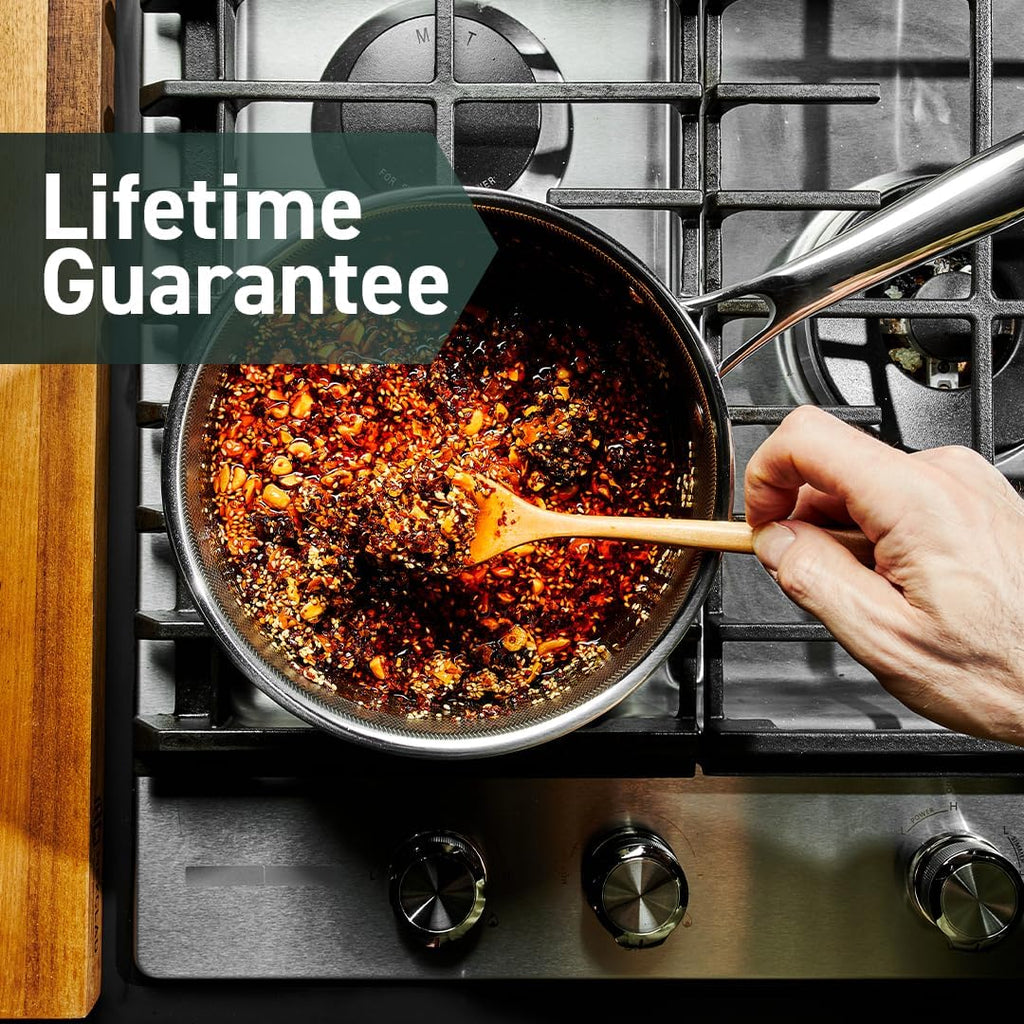 HexClad Hybrid Nonstick 3-Quart Saucepan with Tempered Glass Lid, Stay-Cool Handle, Dishwasher-Friendly, Oven-Safe Up to 900°F, Induction Ready, Compatible with All Cooktops