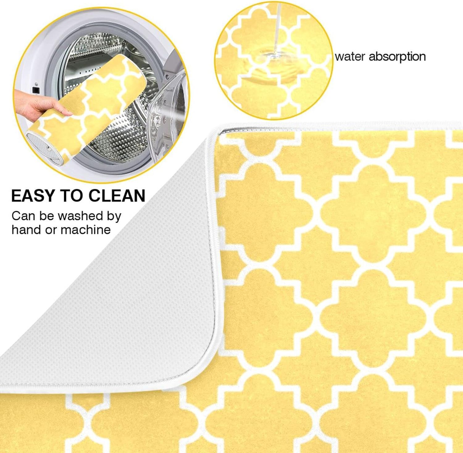 Super Absorbent Dish Drying Mat, Microfiber Fast-Drying Dish Mat, 24" x 18", Kitchen Dish Drying Pad, Quatrefoil Lattice Yellow Pattern
