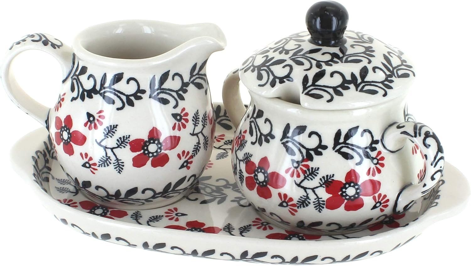 Blue Rose Polish Pottery Scarlett Ivy Sugar & Creamer with Tray