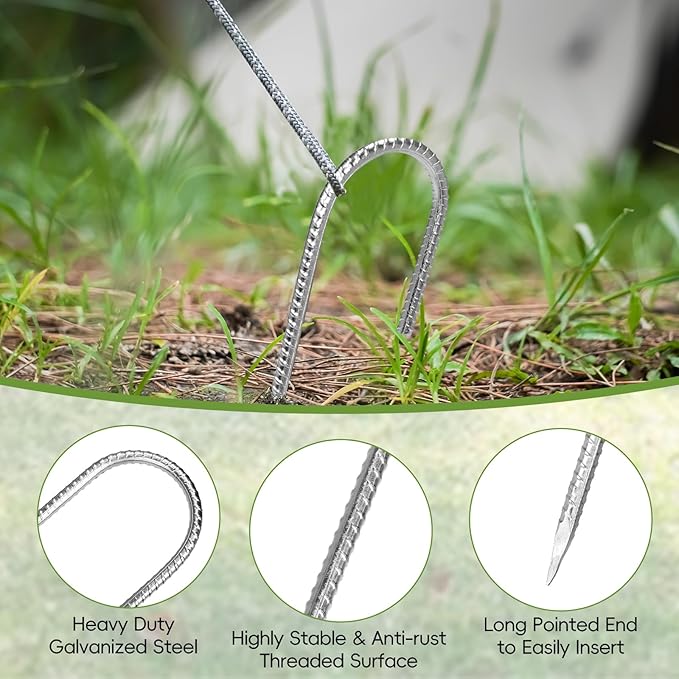 CEWOR 6 Pack 12 Inch Rebar Stakes, J Hook Tent Stakes Heavy Duty Long Galvanized Ground Anchors Metal Spikes Landscape Yard Stakes for Signs, Trampoline, Chain Link Fence, Outdoor Decoration