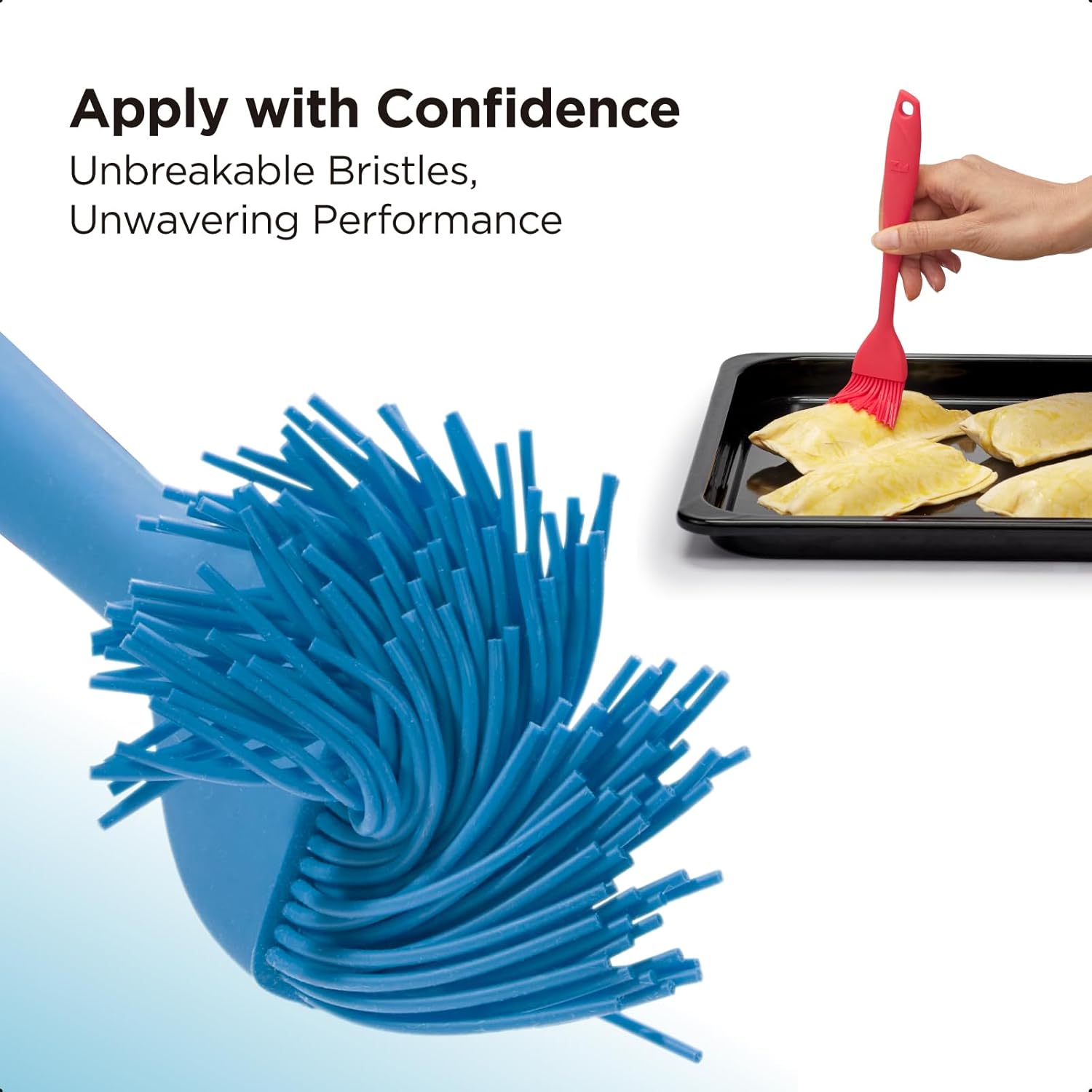 Kitchen Mama WaltzGrip Platinum Silicone Basting Pastry Brush: Set of 2 Heat-Resistant Brushes Utensils for Cooking, Baking, Grilling, Barbecue, and Spreading Oil, Butter, Egg - Dishwasher-Safe (Blue)