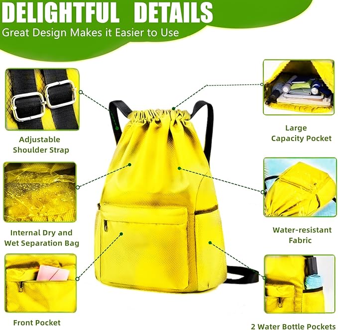 BLIRITEL Drawstring Backpack Waterproof String Bag, Gym Sackpack Sports Fitness Yoga Bag, Shopping Casual Backpack for Men Women (Yellow)