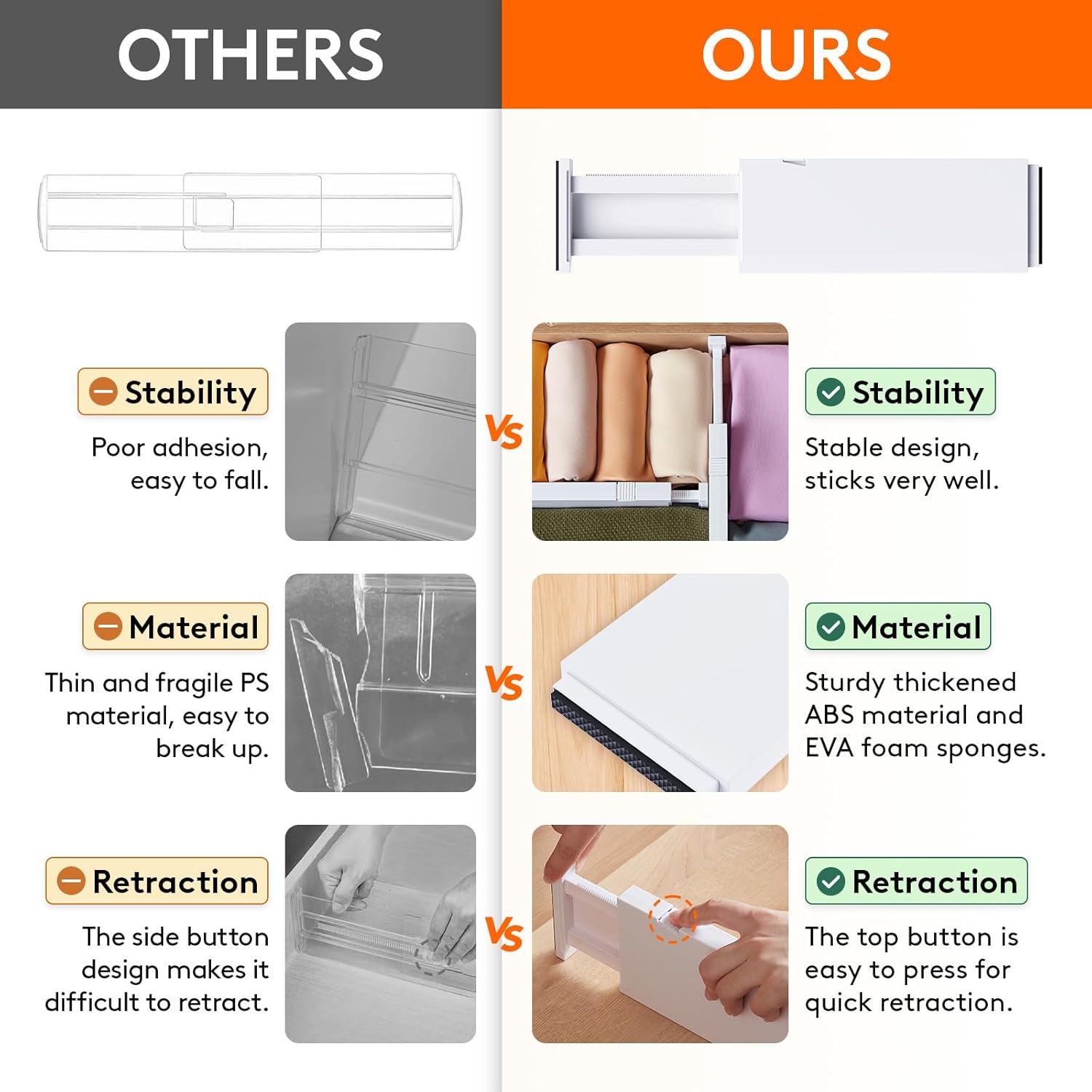 Lifewit 5 Pack Drawer Dividers 4" High, 11-17" Adjustable Dresser Drawer Organizers for Clothes, Expandable Dresser Separators in Bedroom/Bathroom/Kitchen/Vanity/Office Organization and Storage, White