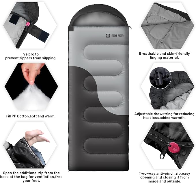 Sleeping Bags for Adults&Kids,Lightweight Waterproof Warm Weather Sleeping Bag,Compact Portable Sleeping Bag for Camping,Essentials Gear for Camping Hiking Outdoor Travel