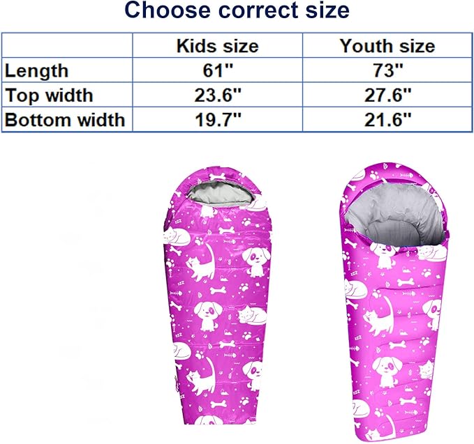 KidzAdventure Mummy Style 32 – 59F Kids Sleeping Bag with Pillow Sleeve, 4 Season, Lightweight and Backpacking Style, Ideal for Camping, Sleepover, Boys, Girls, Youth and Toddlers