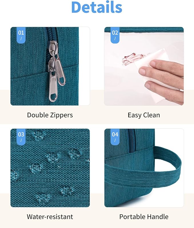 Narwey Clear Travel Toiletry Bags for Traveling Toiletries Men Women, Clear Makeup Bag Cosmetic Bag with Zipper, Make Up Pouch Organizer Bags with Handle, Skincare Bag (Teal)