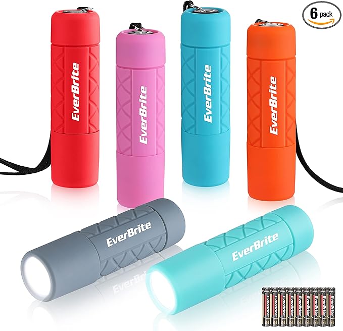 EverBrite 6-Pack Mini Flashlight Set, Small Multicolor Flashlights with Lanyard, 1W Led for Camping, Hiking, Emergencies, 18 AAA Batteries Included, Gift for Christmas Birthday Anniversary