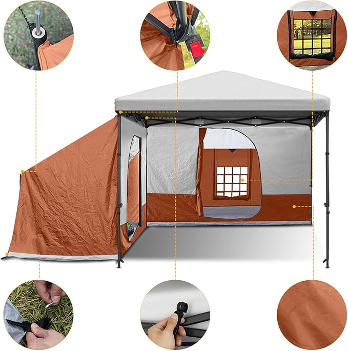 KAMPKEEPER Side Tent,Camping Tent for 10' x 10' Pop Up Canopy, Easy Set Up Gazebo,Compatible with 10' Wide Canopy Tents (Orange)