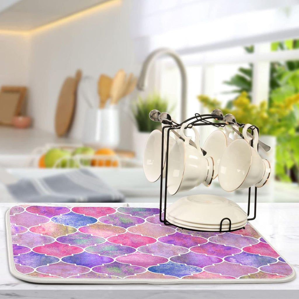 senya Super Absorbent Dish Drying Mat, Microfiber Fast-Drying Dish Mat, 16'' x 18'', Kitchen Dish Drying Pad, Vintage Decorative Moroccan,16x18in