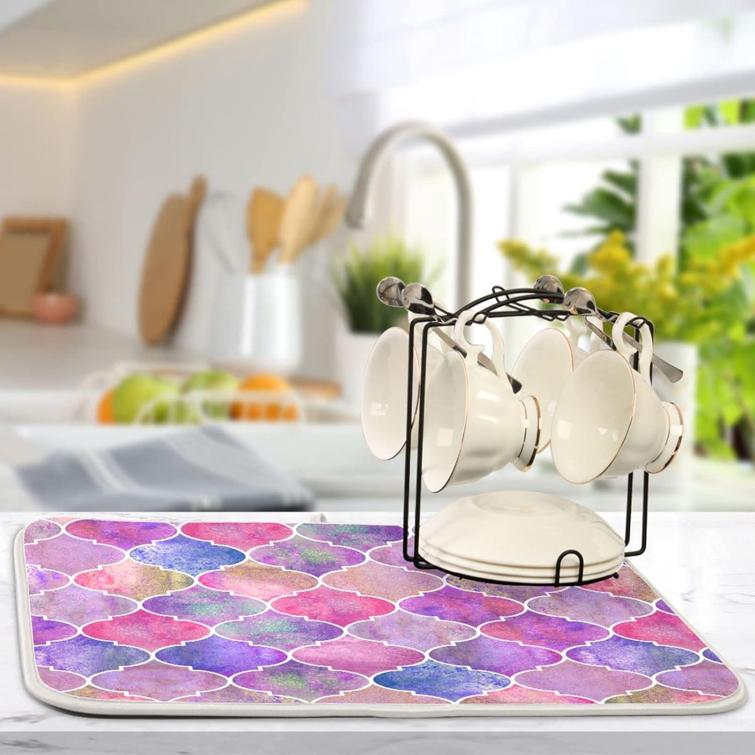 senya Super Absorbent Dish Drying Mat, Microfiber Fast-Drying Dish Mat, 16'' x 18'', Kitchen Dish Drying Pad, Vintage Decorative Moroccan,16x18in