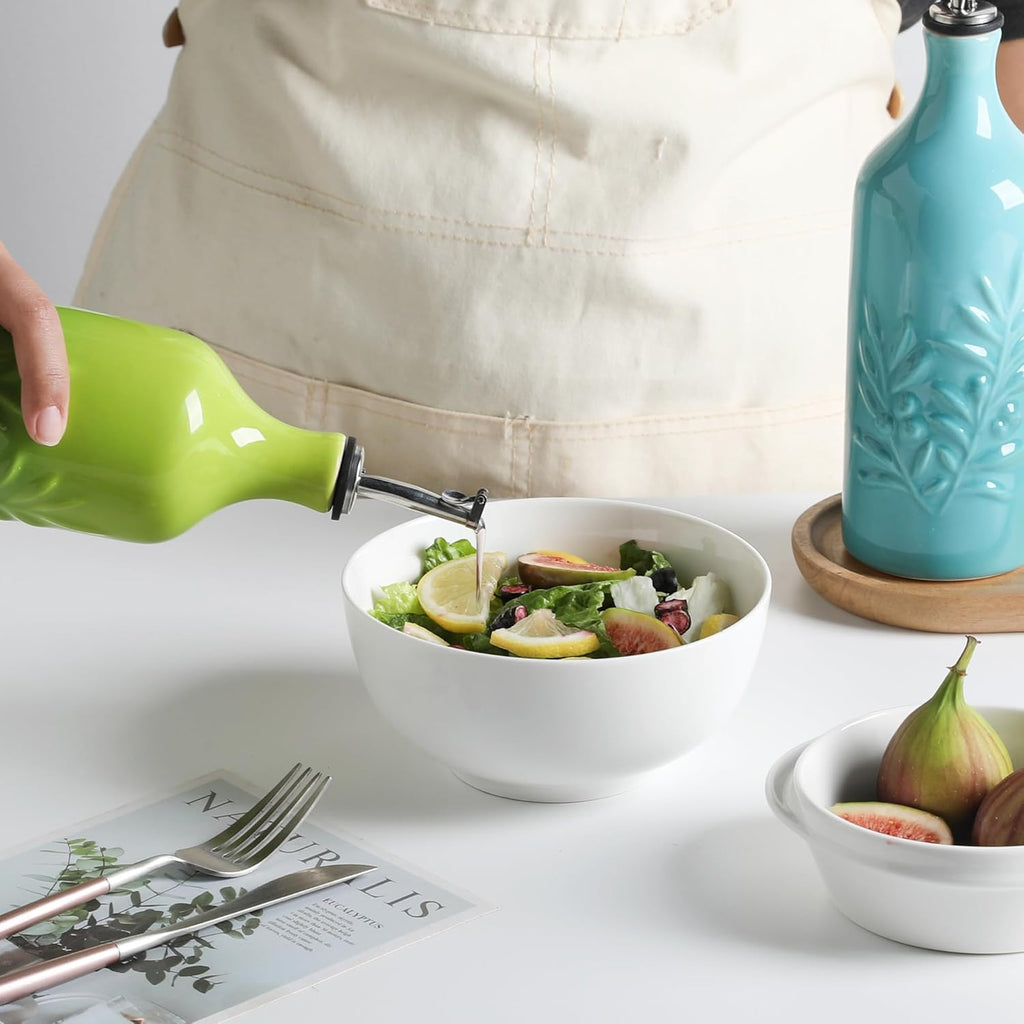 Sweejar Ceramic Olive Oil Dispenser Bottle, 20 Oz Relief Opaque Oil Cruet Protects To Reduce Oxidation, Suitable for Storage, Vinegar, Soy Sauce,Liquids,Set of 2 (Gradient Blue Gradient Green)