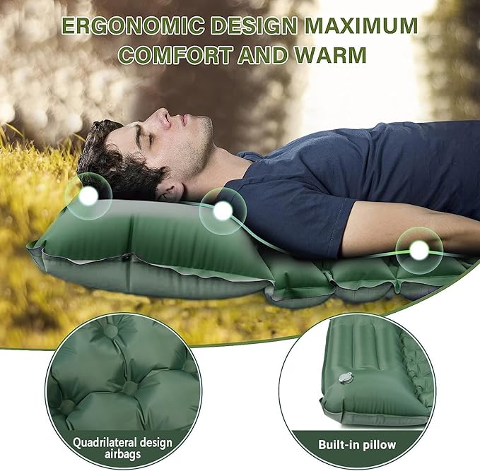 Double Sleeping Pad for Camping, Ultralight Camping Mattress with Pillow, Built-in Foot Pump, Thick Self-Inflatable 2-Person Portable Mat for Backpacking Hiking Car Traveling Beach Tent