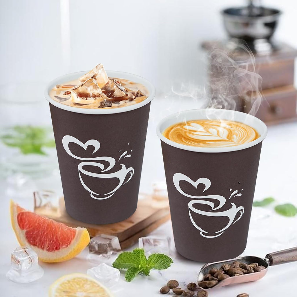 300 Count 12 oz Paper Coffee Cups, Disposable Drinking Cups for Hot or Cold Beverage, 12 ounce Brown Coffee Cups for Party, Business, Travel, Picnic