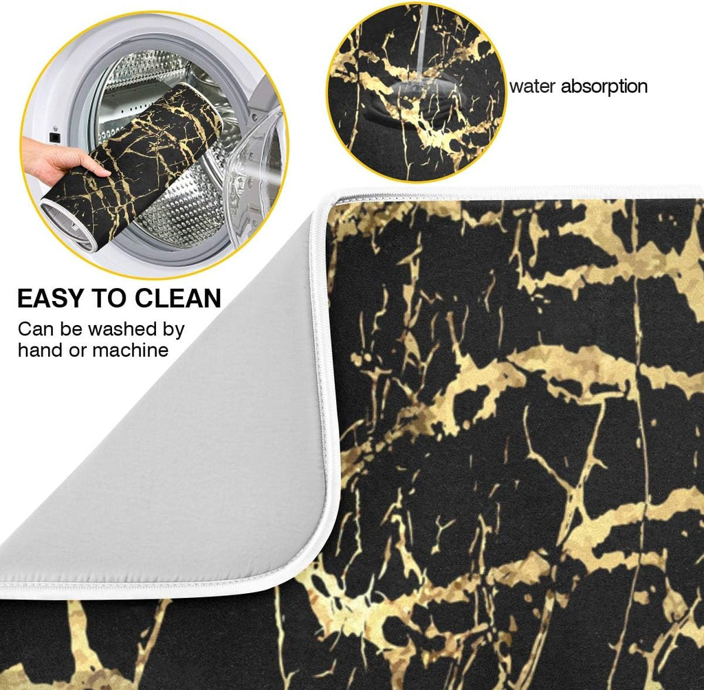 Super Absorbent Dish Drying Mat, Microfiber Fast-Drying Dish Mat, 24" x 18", Kitchen Dish Drying Pad, Black Gold Marble