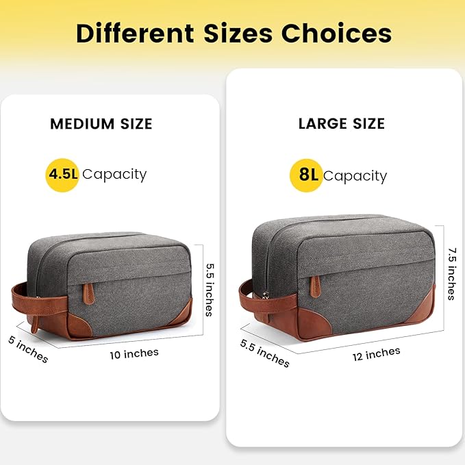 Vorspack Large Toiletry Bag Hanging Dopp Kit for Men Water Resistant Canvas Shaving Bag with Large Capacity for Home Travel - Light Grey