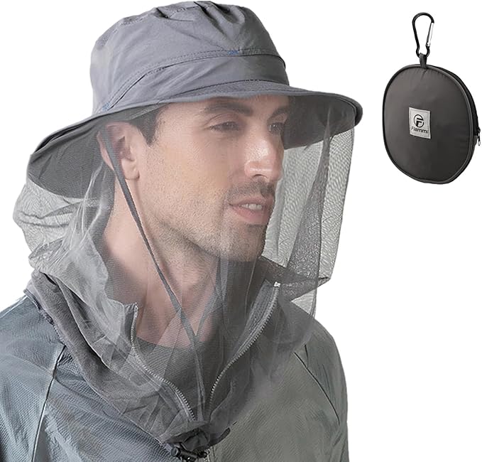 Flammi Mosquito Net Hat Safari Hat UPF 50+ Sun Protection Boonie Hats for Men with Neck Flap Fishing Hiking Hat for Men/Women