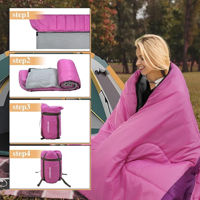 XL 10 Degree Sleeping Bags Waterproof for Adults 350GSM Machine Washable with Compression Sack for 3-4 Season Camping Outdoor