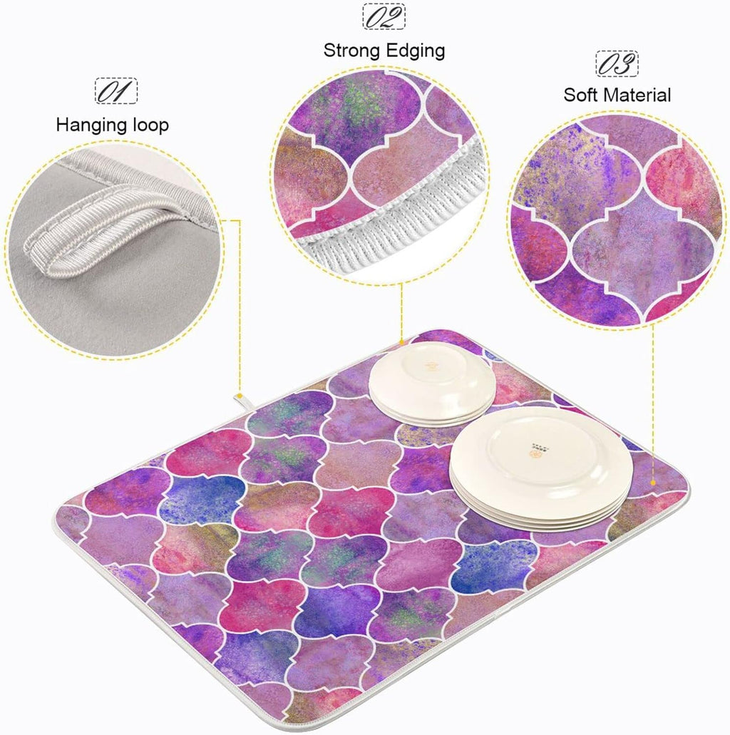 senya Super Absorbent Dish Drying Mat, Microfiber Fast-Drying Dish Mat, 16'' x 18'', Kitchen Dish Drying Pad, Vintage Decorative Moroccan,16x18in