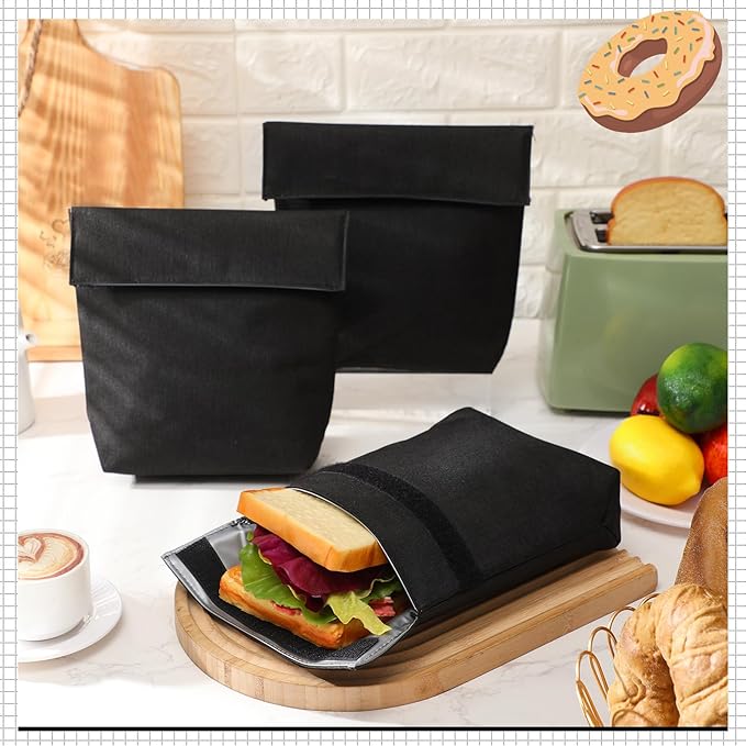 3 Pcs Insulated Sandwich Bag Reusable Snack Bags Washable Insulated Pouch Small Thermal Bag Reusable Lunch Bags for Work, Picnics, Travel, Office, Back to School(Dark Gray)