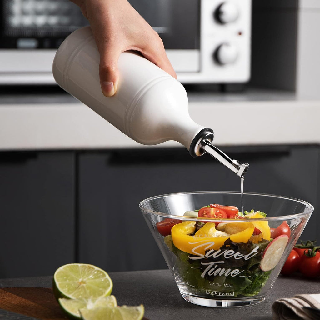 Sweejar Ceramic Olive Oil Dispenser Bottle, Opaque Oil Cruet Protects Oil to Reduce Oxidation, Suitable for Storage Oil, Vinegar, Coffee Syrups & Other Liquids, Pack of 1, 15.5 Fl Oz (White)