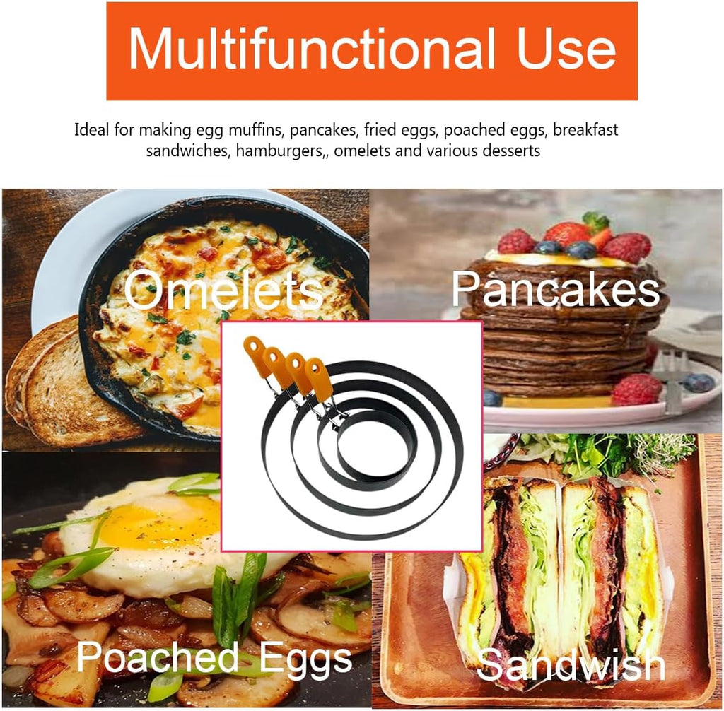 Stainless Steel Egg Rings - 8 Pack, 8" Omelet, 6" Pancake, 4" & 3.5" Egg Muffin Rings with Oil Brush & Separator