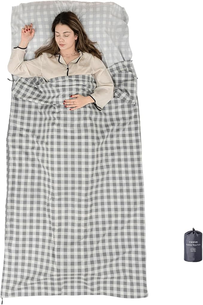 100% Cotton Sleeping Bag Liner with Full Length Zipper on 3 Sides; Single/Double Adult Sleep Sack for Travel & Camping, Multifunctional Travel Sheets (Unzipped 87”x87”) for Hotel, Lightweight