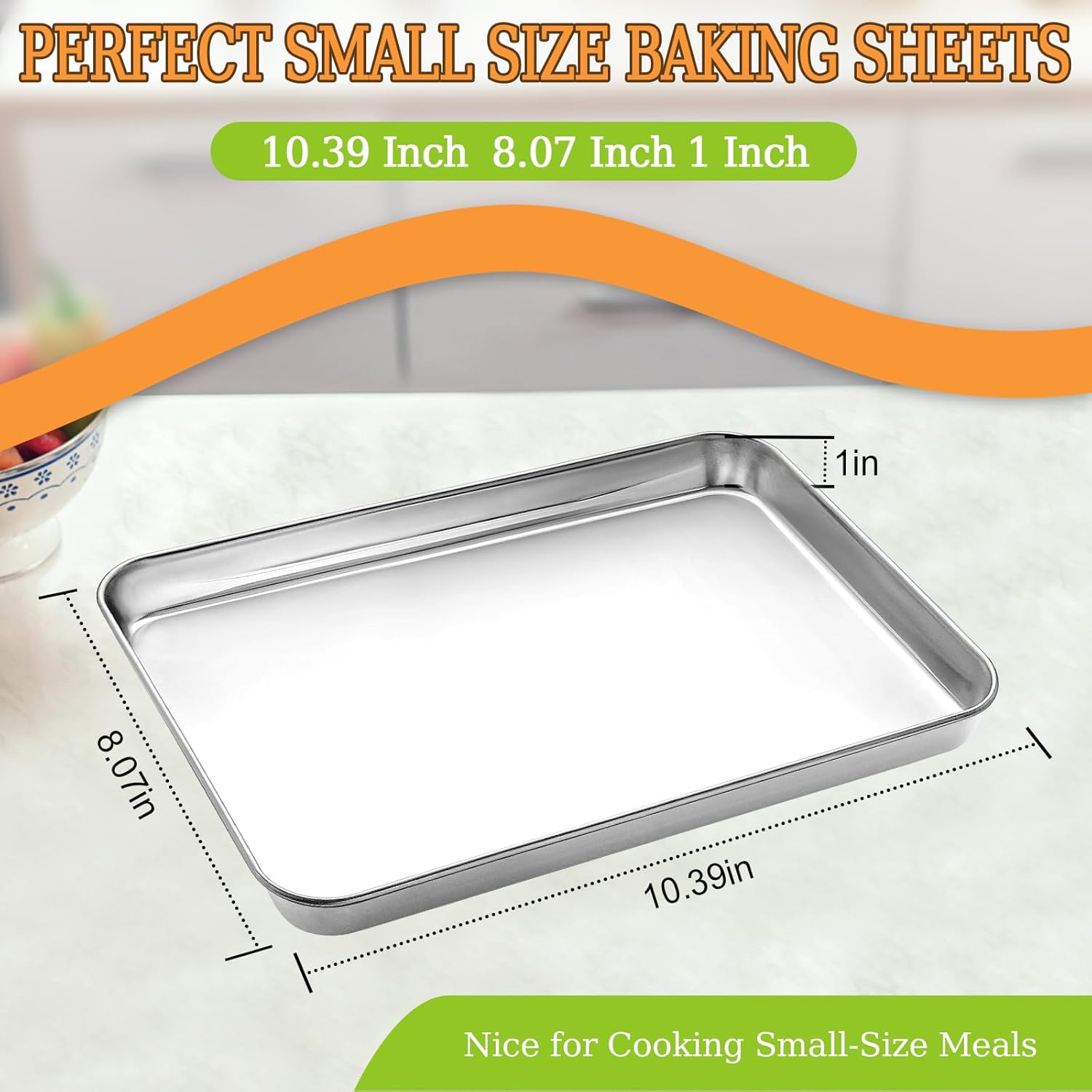 Baking Sheet Set of 2 - CEKEE Stainless Steel Cookie Sheet Baking Pan, Size 10 x 8 x 1 inch, Non Toxic & Heavy Duty & Mirror Finish & Rust Free & Easy Clean