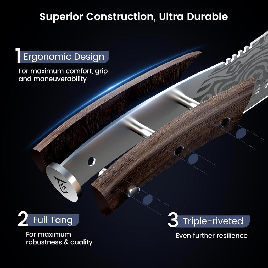 Nakiri Chef Knife, 7.2 Inch Japanese Style Vegetable kitchen Knife, Razor Sharp for Precision Cutting, Damascus Pattern, Ergonomic Full Tang Wooden Handle, Birthday Wedding Cooking Gifts