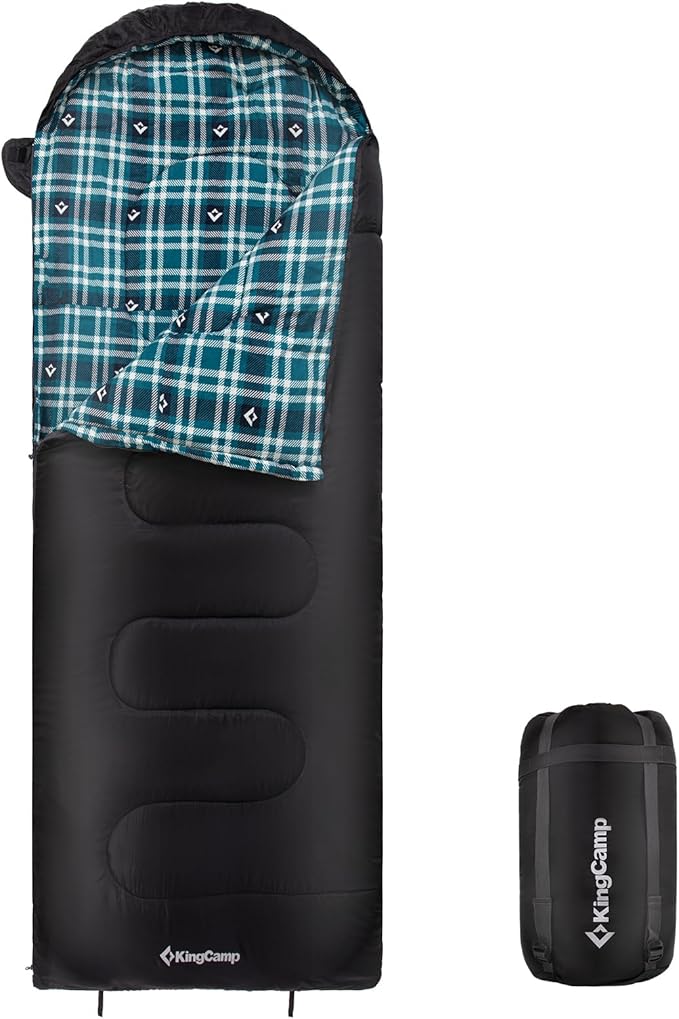 KingCamp Sleeping Bag for Adults, Cold Weather & Warm XL Big and Tall Flannel Sleeping Bags with Compression Sack Portable Waterproof Essentials Gear Accessories for Outdoor Camping