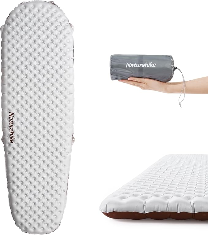 Naturehike Ultralight Insulated Sleeping Pad with R5.8, 3.2in Thickened Patchworkable Inflatable Double Sleeping Mat for Camping, Hiking, Climbing with Inflatable Bag (Silver-Mummy)