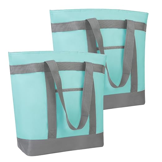 2Pk Insulated Reusable Tote Bag for Grocery Shopping for Women/Men, Pizza/Food Delivery Bag to Keep Food Cold/Hot for Uber Eats/Doordash/Grubub, Cooler bags for Travel/Beach/Picnic, Green