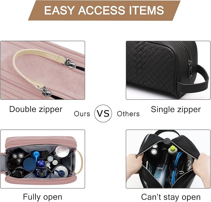BAGSMART Toiletry Bag for Women, Cosmetic Makeup Bag Organizer, Travel Bag for Toiletries, Dopp Kit Water-resistant Shaving Bag for Accessories, Pink-Large