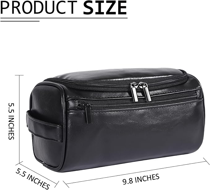 Toiletry Bag for Men, Hanging Travel Shaving Dopp Kit for Men and Women, Water-resistant Toiletries Organizer Bags, PU Leather Cosmetic Bags for Makeup Accessories (Black)