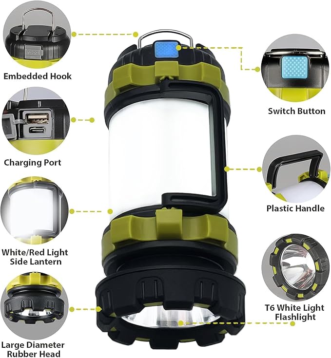 2-Pack Waterproof Rechargeable LED Lantern - 1500LM 6 Modes | 4000mAh Rechargeable Battery | Emergency Backup for Power Outages, Hurricanes, Camping & Outdoor Use | Durable & Portable