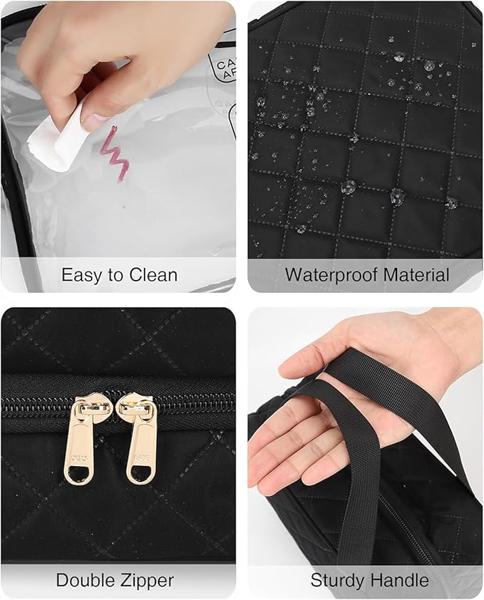 Travel Makeup Bag Hanging Toiletry Bag for Women Men TSA Approved Clear Bag Toiletries Waterproof Cosmetic Bag Toiletry Bag Travel Toiletry Organizer for Bathroom Shower, Black Diamond Grid
