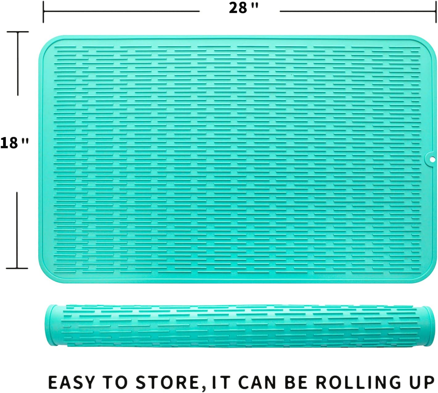 Silicone Dish Drying Mat for Multiple Usage,Easy clean,Eco-friendly,Heat-resistant Silicone Mat for Kitchen Counter or Sink,Refrigerator or Drawer Liner Mint 3XL 28 inches x 18 inches