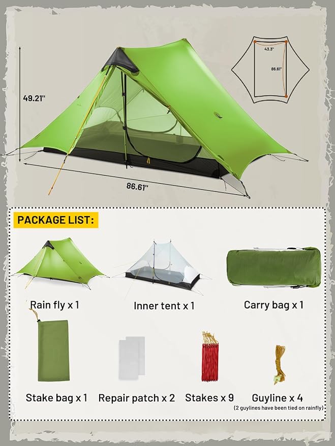 LANSHAN Ultralight Tent 3-Season Backpacking Tent for 1-Person or 2-Person Camping, Trekking, Kayaking, Climbing, Hiking