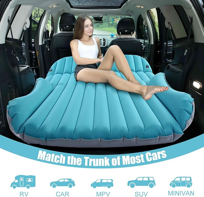 KMZ SUV Air Mattress Double-Sided Car Mattress Camping Bed Inflatable Bed with Electric Pump for SUV Trunk and Rear Seat - Gray and Blue (Without Pillows)