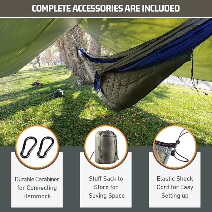 Under Quilts for Hammocks, HIKERBRO Ultralight Hammock Underquilt, Double Size Underquilt for Hammock Camping, Backpacking Army Green