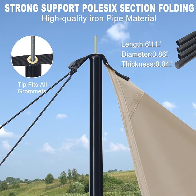 Camping Tarp, 14 X 12FT Tarp with 2 Poles, Waterproof & Lightweight Tent Tarp Car Awning, UV UPF50+ Rain Fly Sun Shelter Can Used with Hammock in Outdoor, Garden and Backpacking