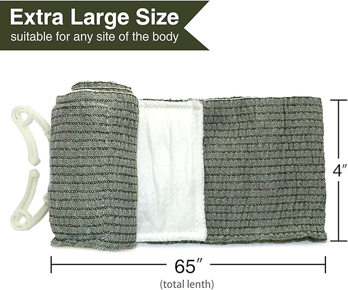 RISEN Israeli Bandage Vacuum Sterile Compression Bandages for First Aid Emergency Battle Wound Dressing Self-Rescue, 4 Inch, 1 Pack