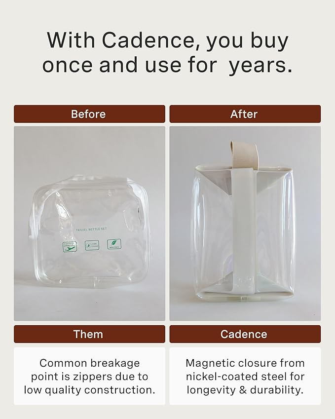 Cadence Parcel - Clear Dopp Kit with Magnetic Closure - Durable and Leak-Resistant Travel Toiletry Kit - TSA-Compliant and Modular Design - Small Hygiene Bag for Travel Essentials - 1 Qt