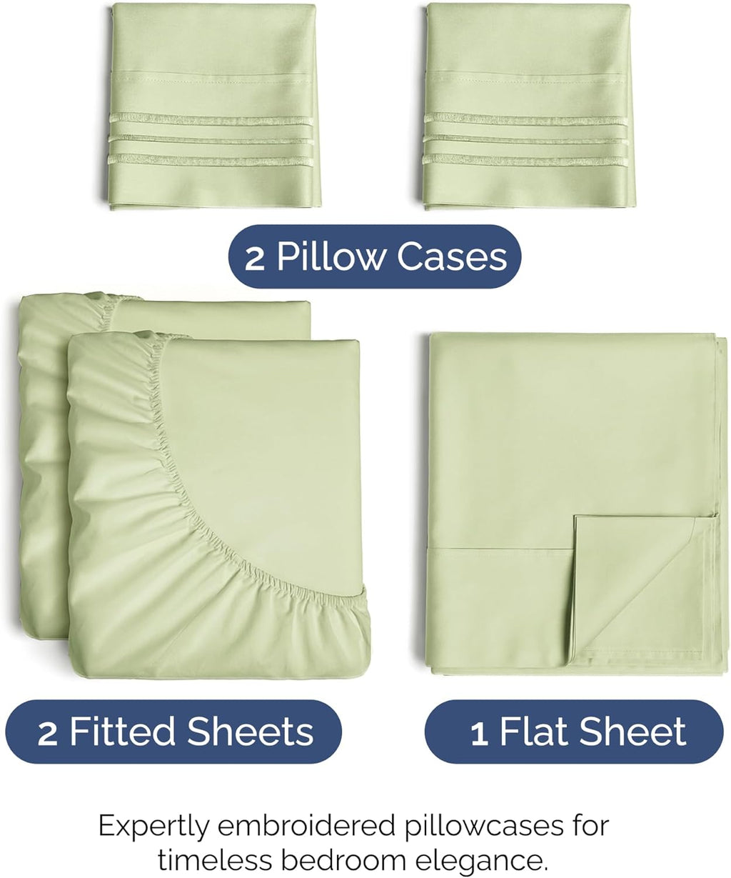 Split King Size 5 Piece Sheet Set - Comfy Breathable & Cooling Bed Sheets Set - Hotel Luxury Bedding for Women, Men, Kids, Teens, Boys & Girls - Deep Pockets and Wrinkle Free - Oeko-Tex - Light Sage