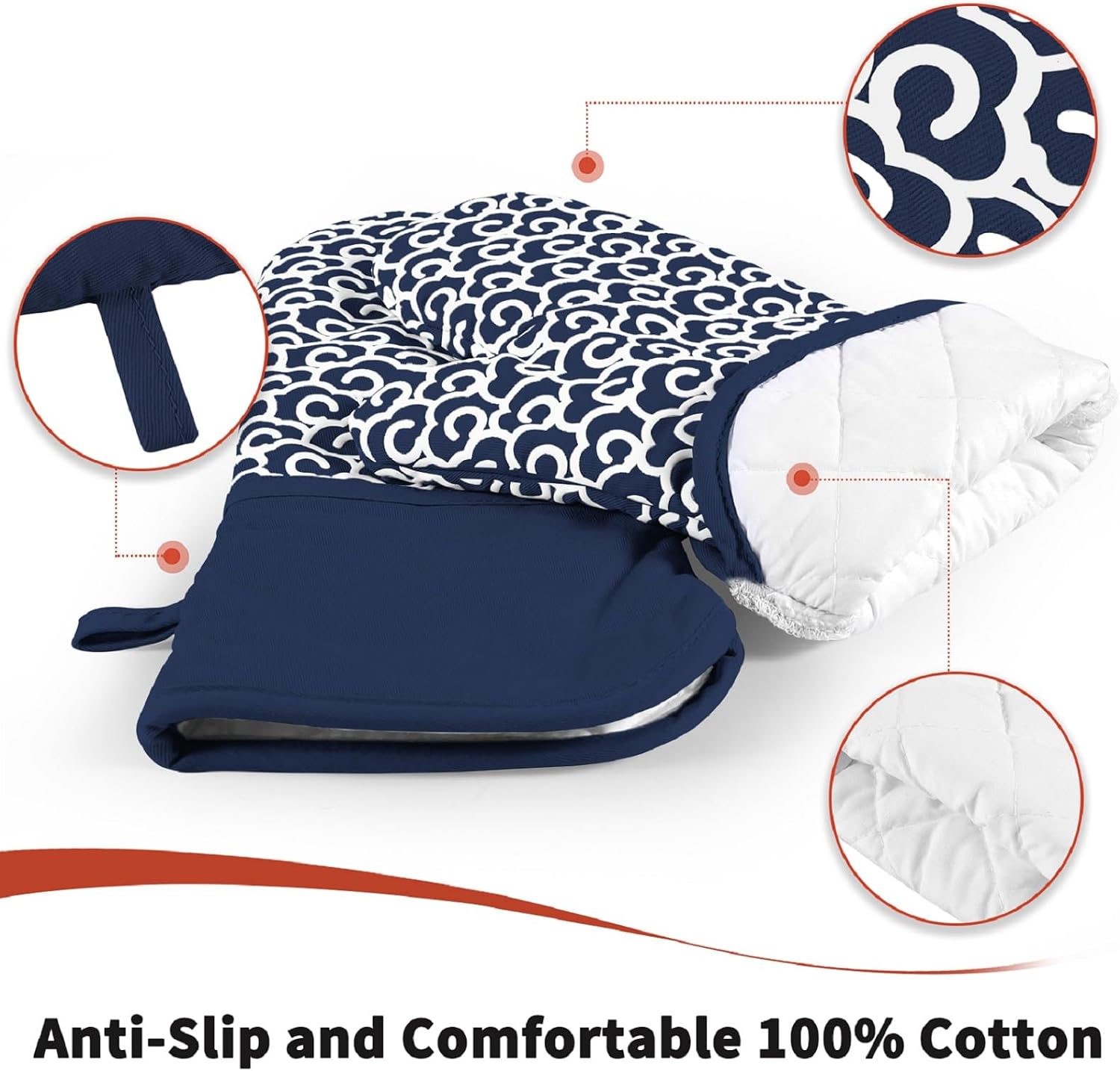 Extra Long Oven Mitts,High Heat Resistant 500 Degree Oven Gloves with Soft Cotton Lining and Non-Slip Silicone, Perfect for BBQ,Baking,Cooking and Grilling- 1 Pair (Blue)