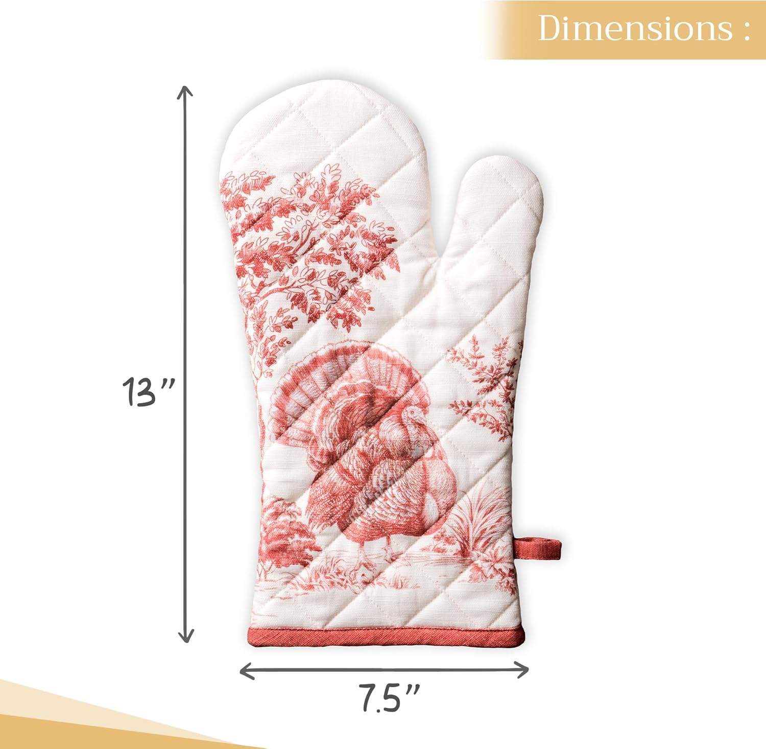 Maison d' Hermine Oven Gloves 100% Cotton Oven Mitt 7" x 13" with Loop Heat Resistant, BBQ, Cooking Gloves, Baking, Grilling, Kitchen, Handling Hot Pans (Pack of 1, Holy Jouy - Red)