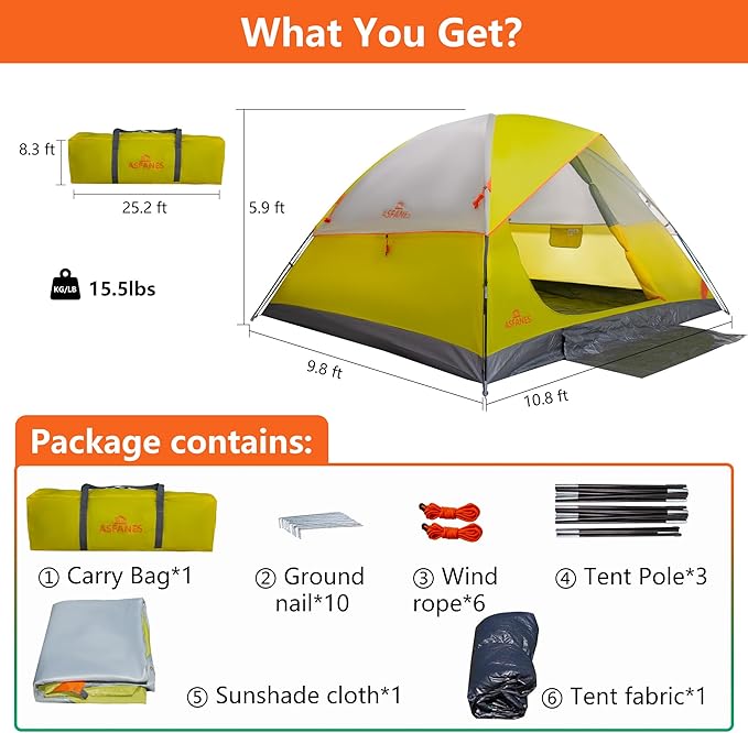 2-12 Person Tents for Camping Waterproof, Backpack Double Layer Tents, Perfect Picnics, Fishing and Backyard Camping