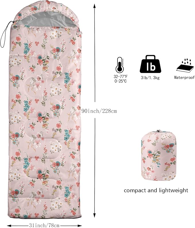 QOOMO Camping Sleeping Bags,3 Season Warm & Cool Weather,Lightweight,Waterproof Sleeping Bags for Adults & Kids,Traveling,and Outdoors,Camping Gear Equipment